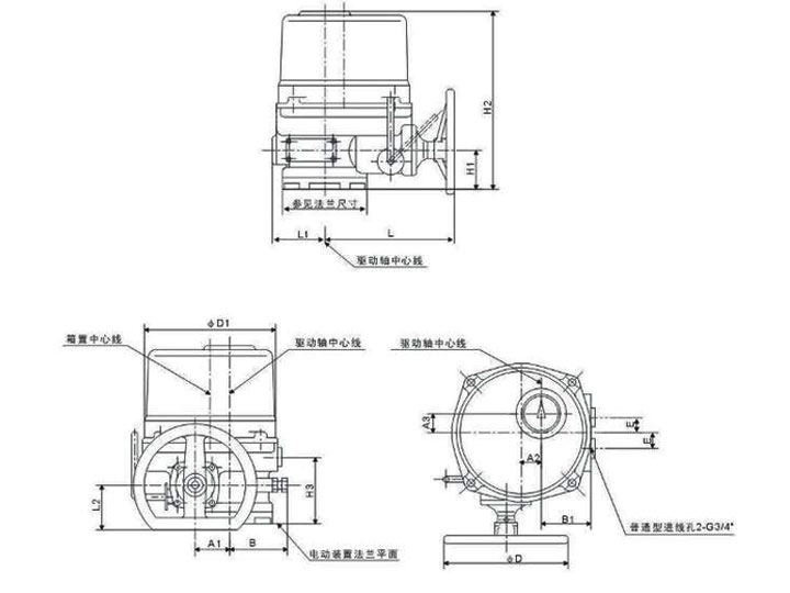 QT閥門電動執行器-基本型外形尺寸